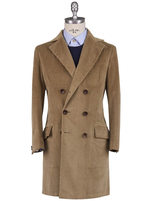 Kiton Beige Cotton Cashmere Ea  Velvet Double Breasted Overcoat