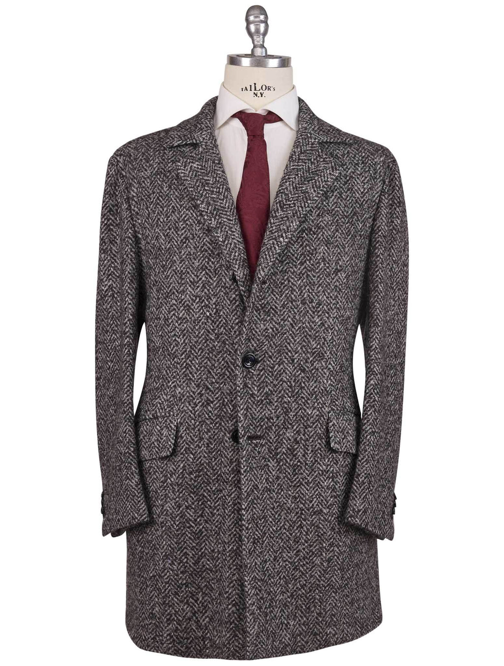 Kiton Gray Virgin Wool Cashmere Silk Overcoat Gray / White