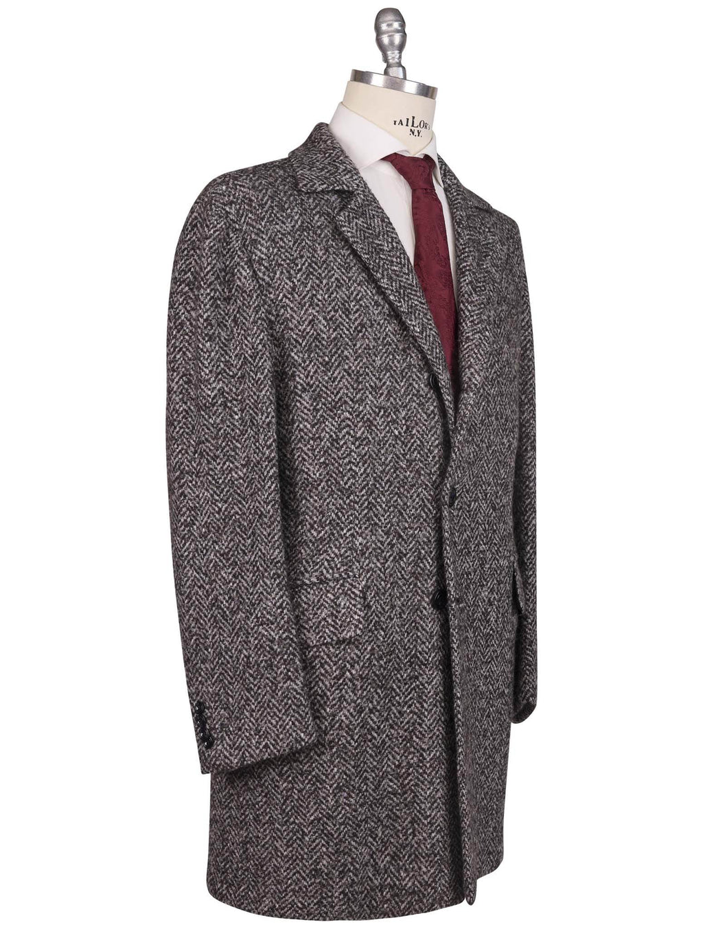 Kiton Gray Virgin Wool Cashmere Silk Overcoat Gray / White - view 2