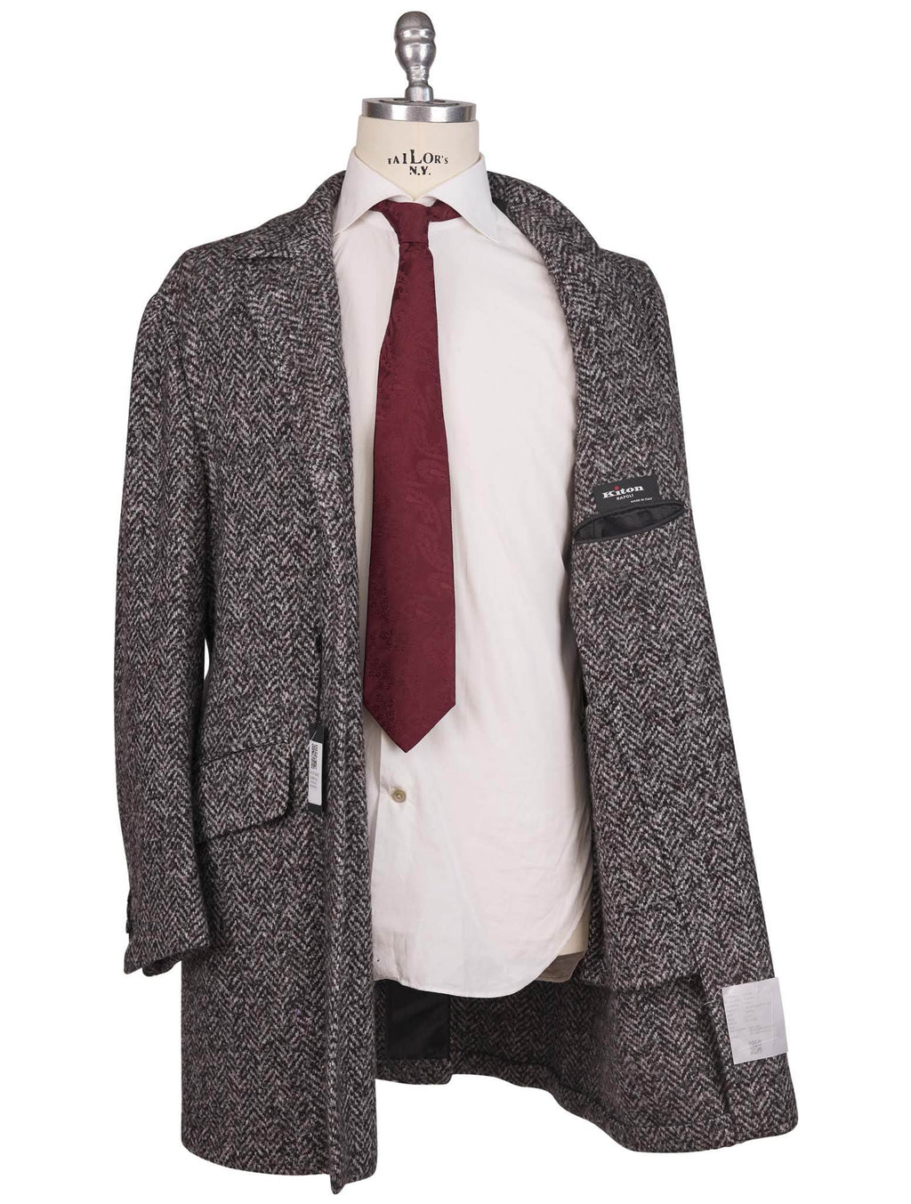 Kiton Gray Virgin Wool Cashmere Silk Overcoat Gray / White - view 5