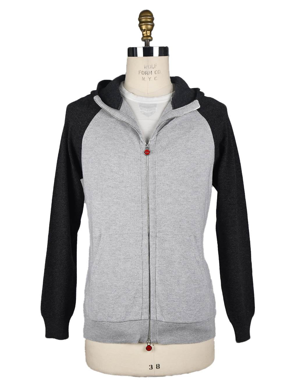 Kiton Light Gray Dark Gray Cashmere Hoody Full Zip