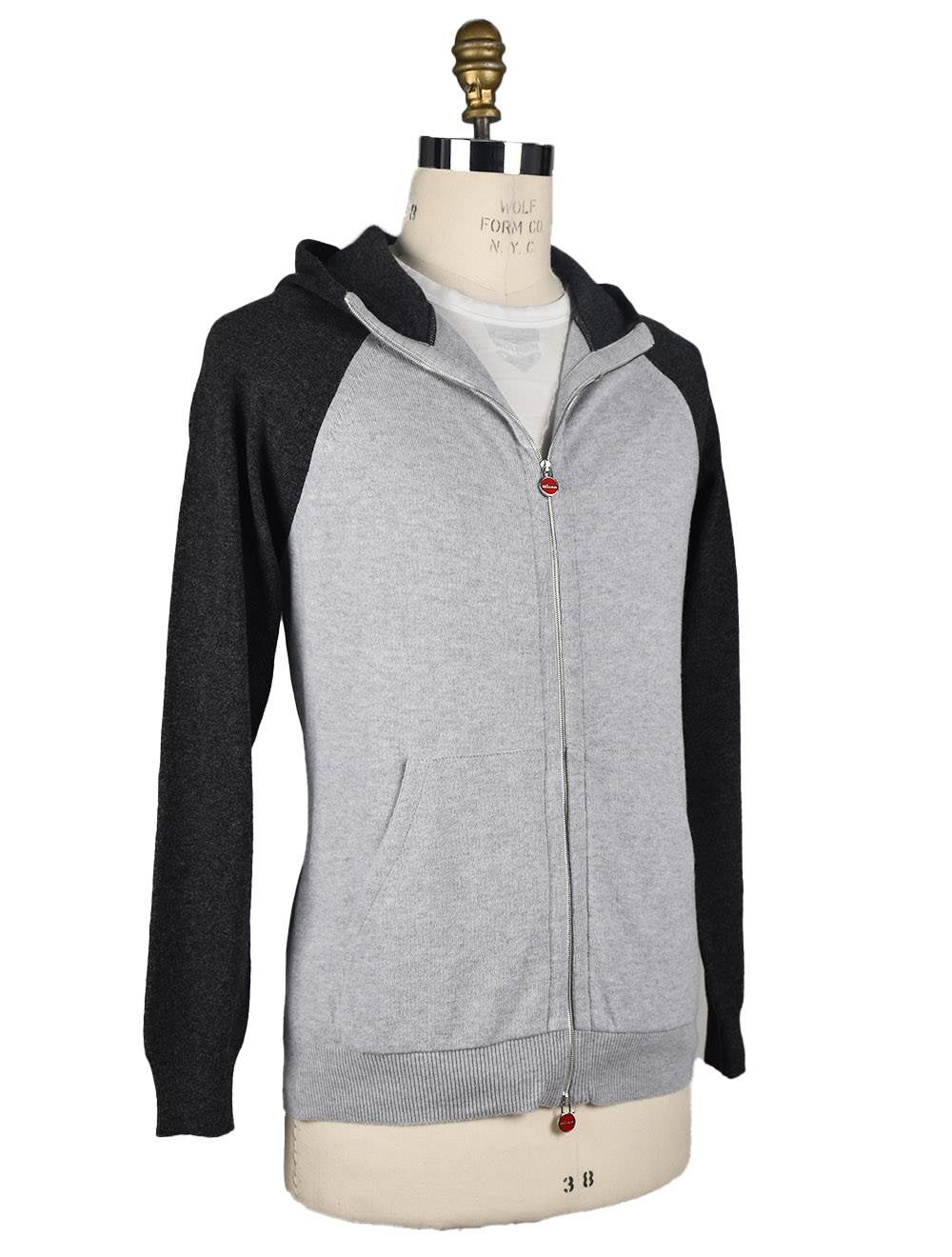 Kiton Light Gray Dark Gray Cashmere Hoody Full Zip - view 10