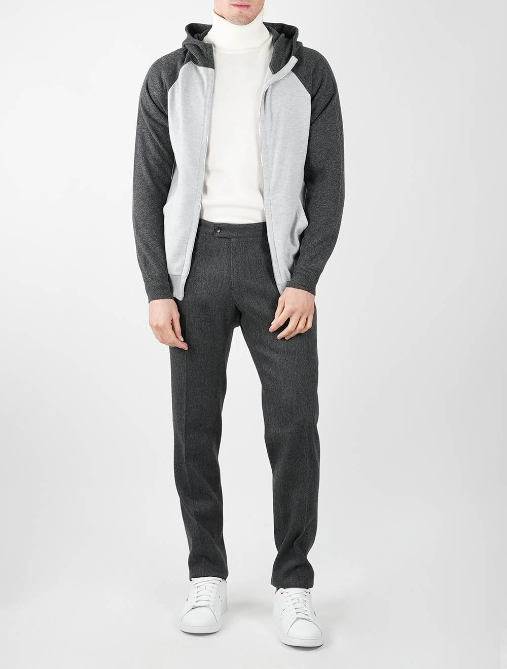 Kiton Light Gray Dark Gray Cashmere Hoody Full Zip - view 11
