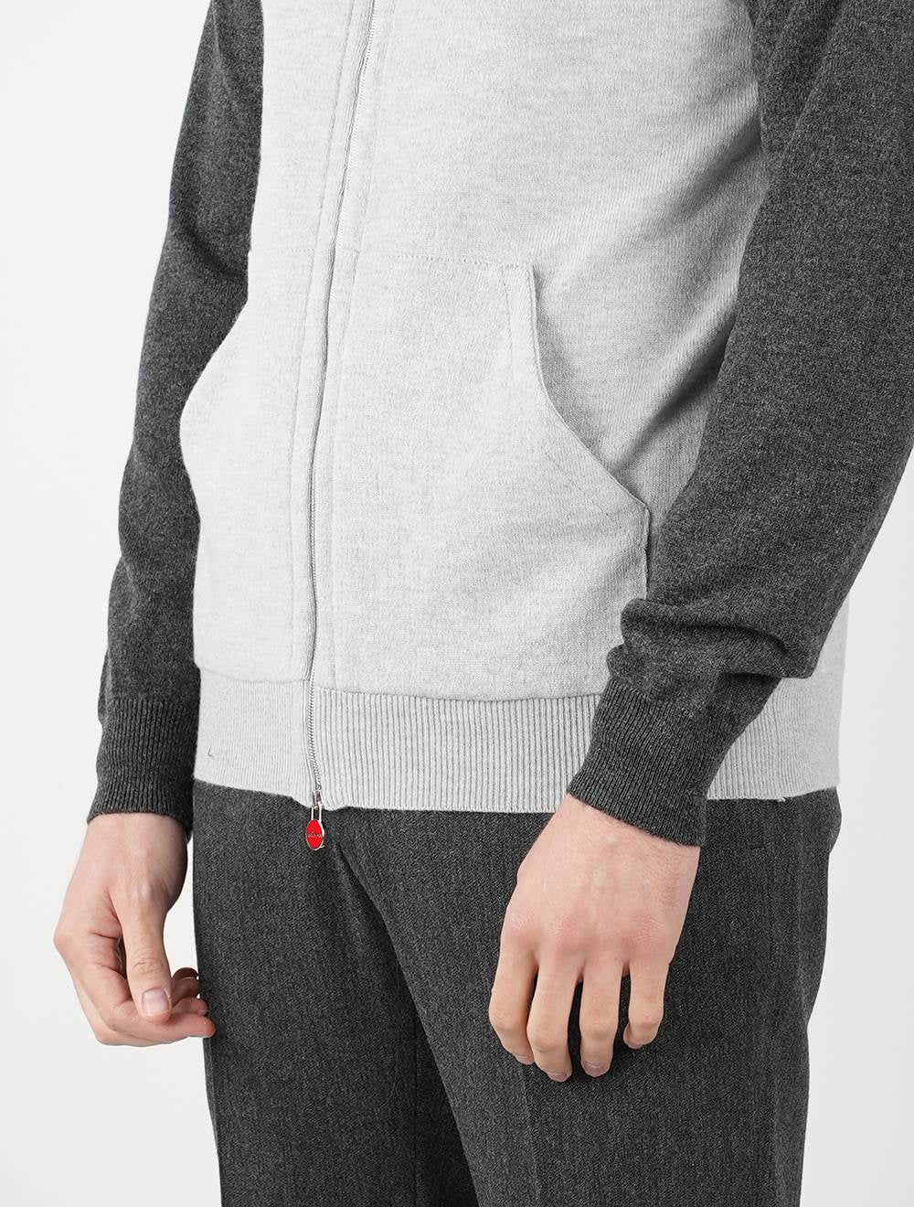 Kiton Light Gray Dark Gray Cashmere Hoody Full Zip - view 16