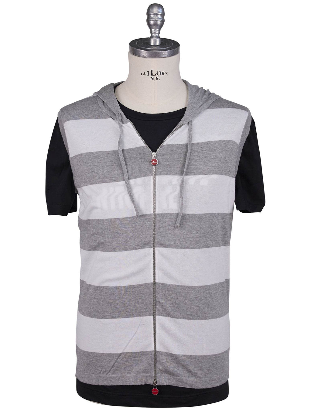 Kiton Gray White Cotton Sweater Gilet Full Zip - view 4