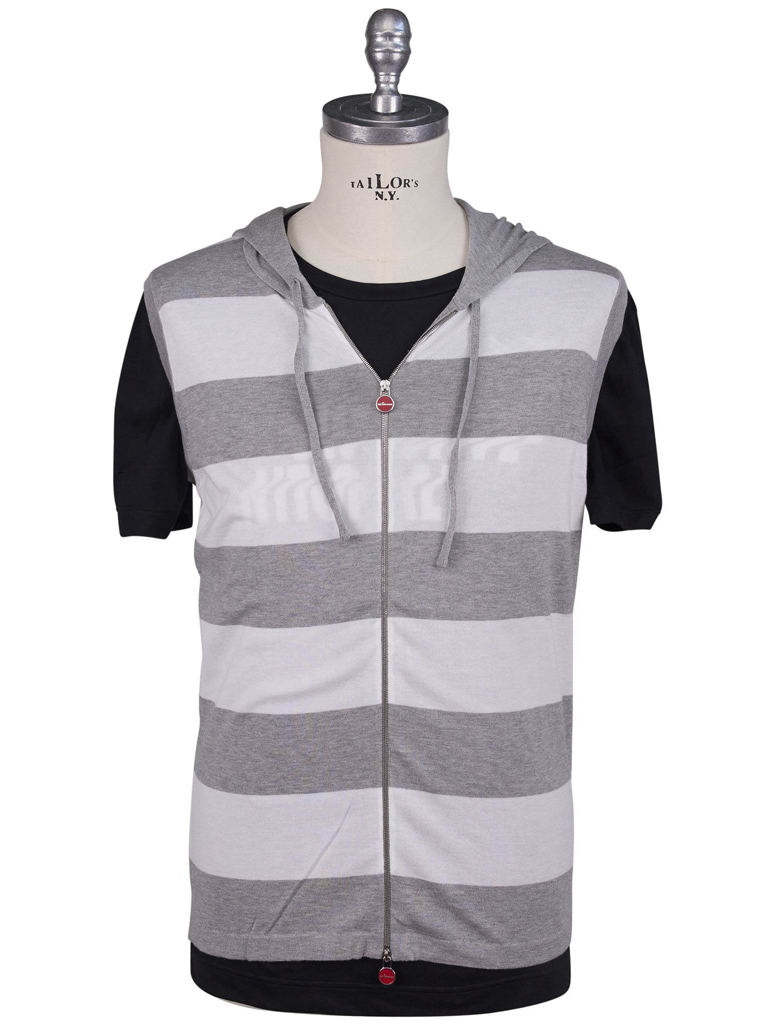 Kiton Gray White Cotton Sweater Gilet Full Zip - view 4