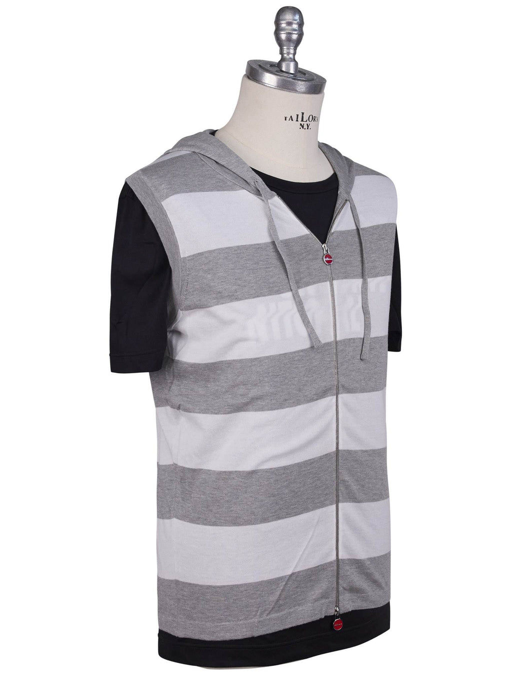 Kiton Gray White Cotton Sweater Gilet Full Zip - view 2