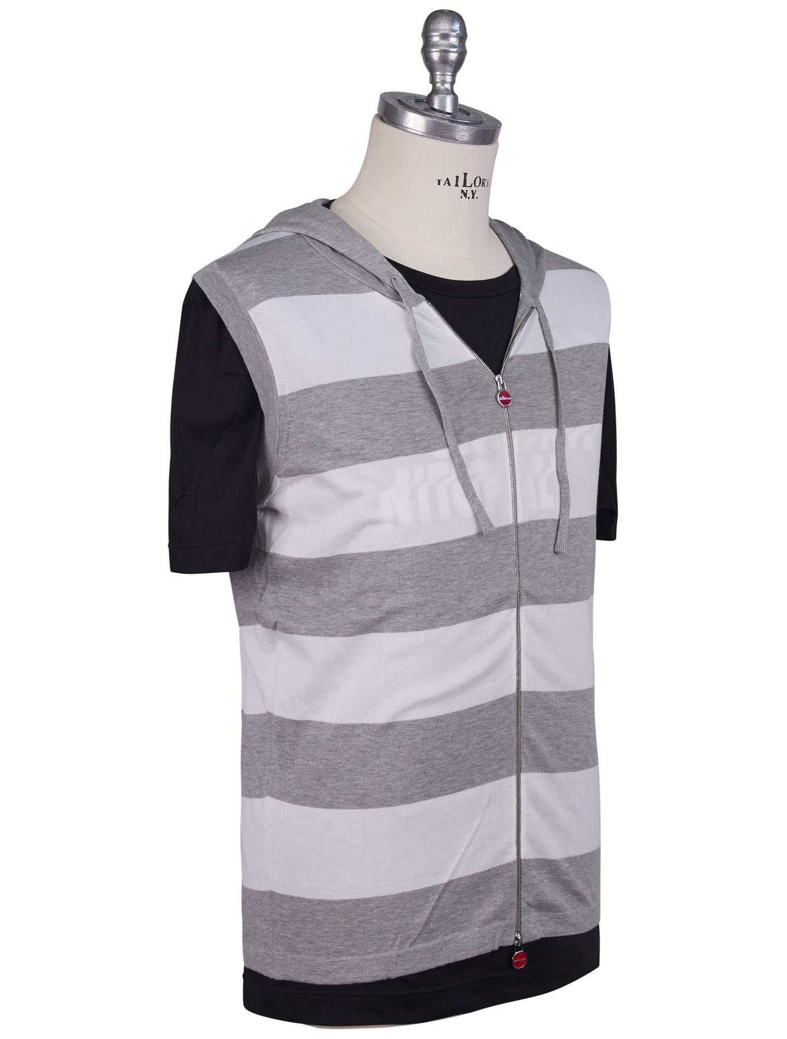 Kiton Gray White Cotton Sweater Gilet Full Zip - view 2