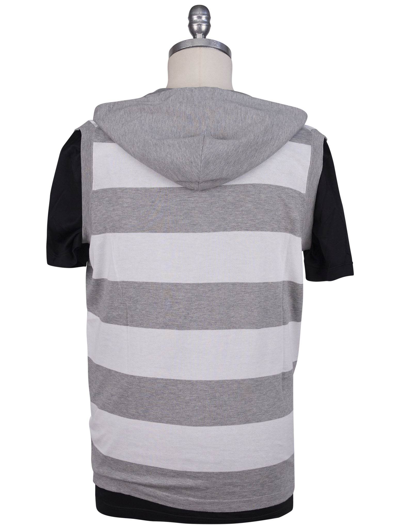 Kiton Gray White Cotton Sweater Gilet Full Zip - view 3