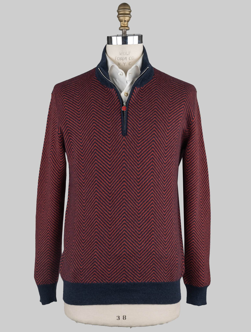 Kiton Blue Red Cashmere Sweater Half Zip - view 4