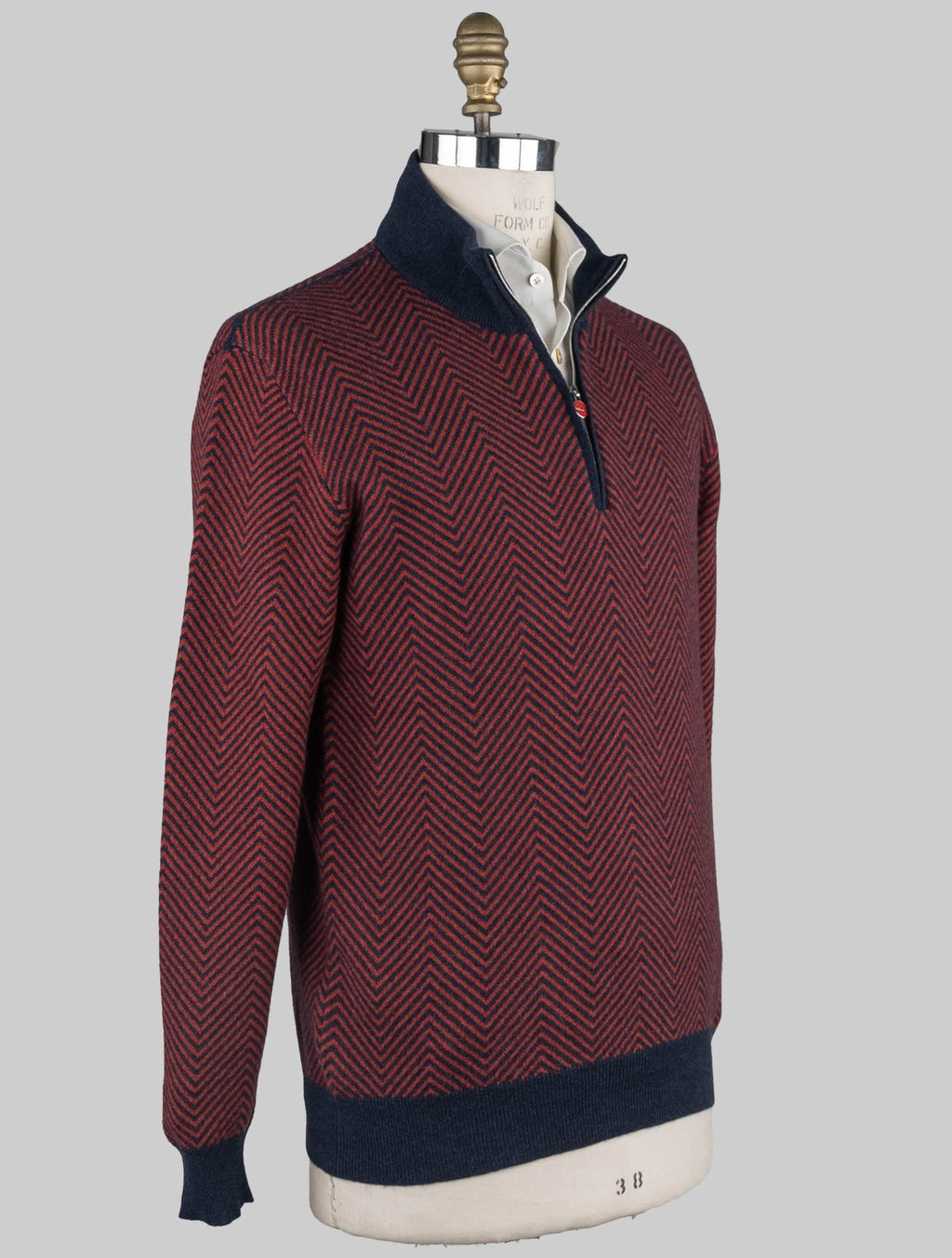 Kiton Blue Red Cashmere Sweater Half Zip - view 2