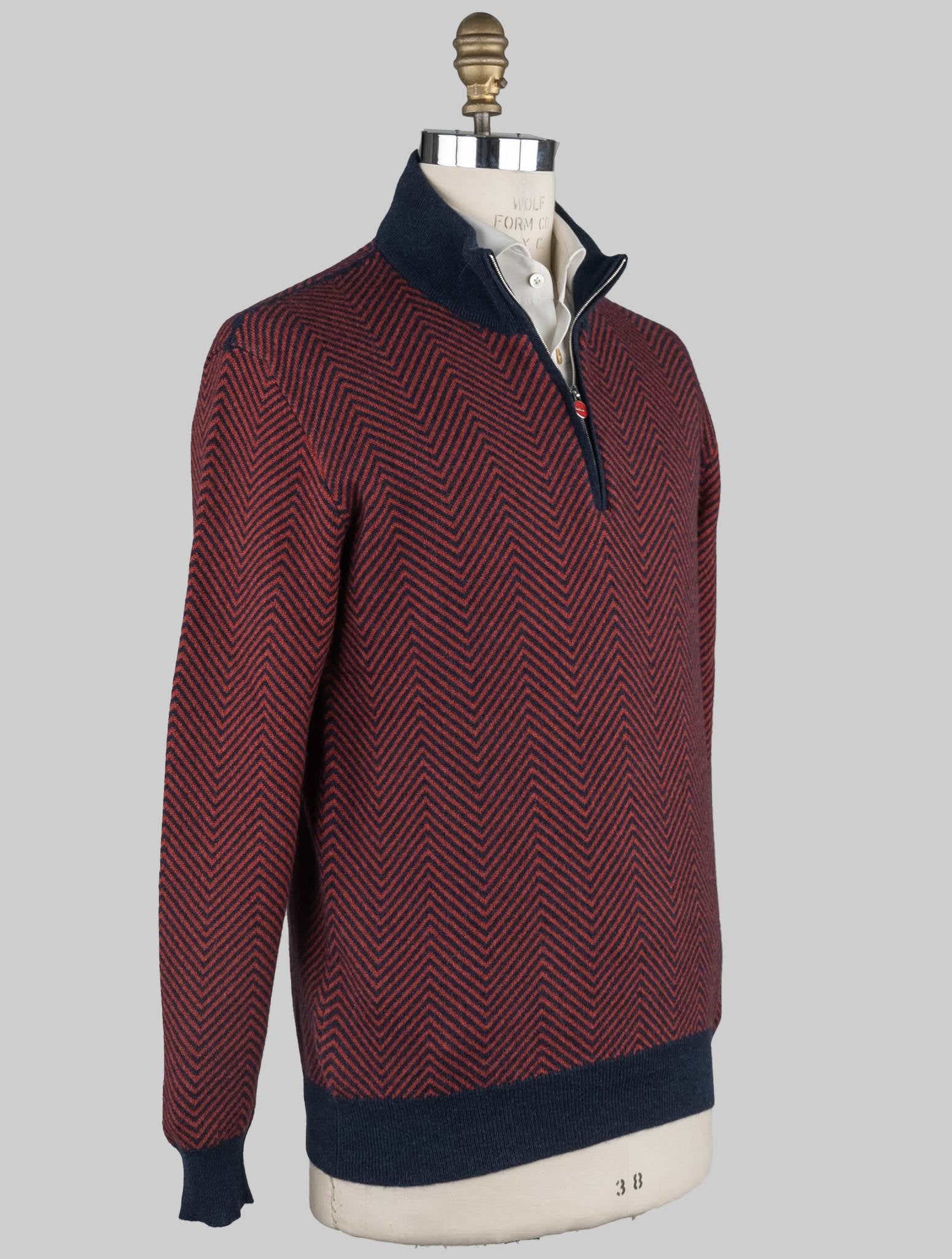 Kiton Blue Red Cashmere Sweater Half Zip - view 2