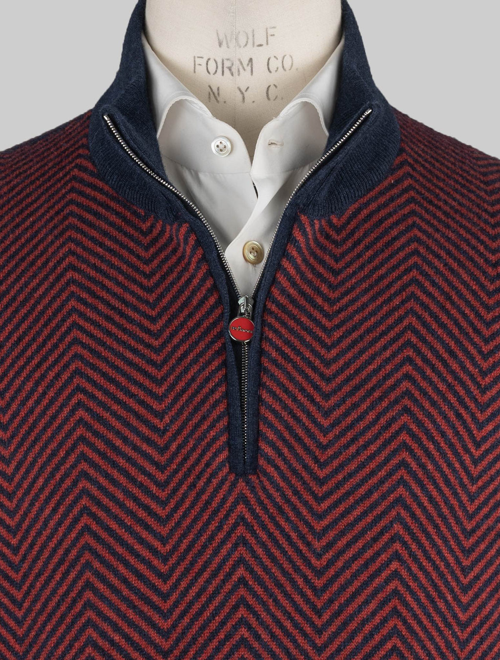 Kiton Blue Red Cashmere Sweater Half Zip - view 5