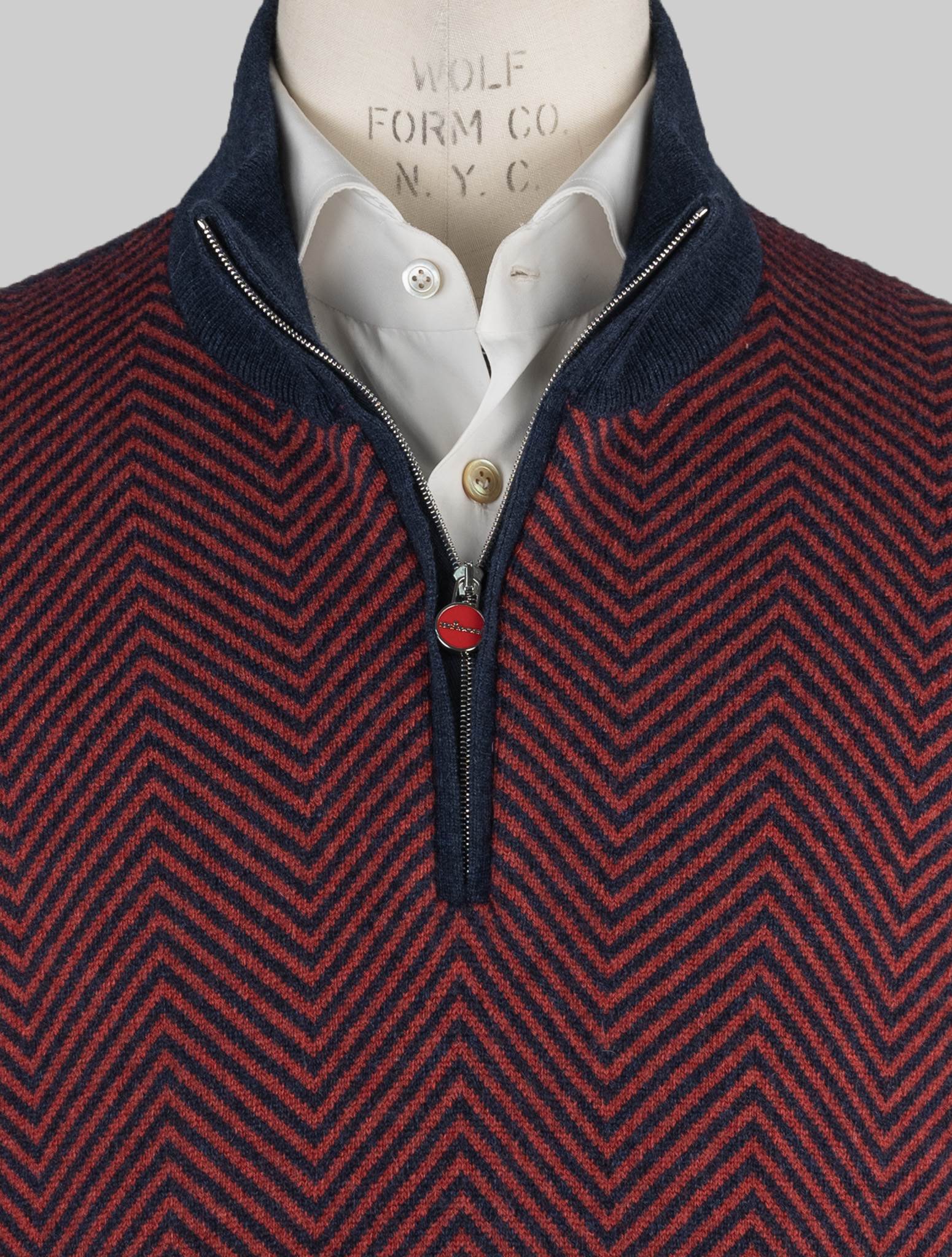Kiton Blue Red Cashmere Sweater Half Zip - view 5
