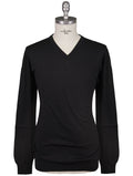 Kiton Icon Black Cotton Sweater V-Neck