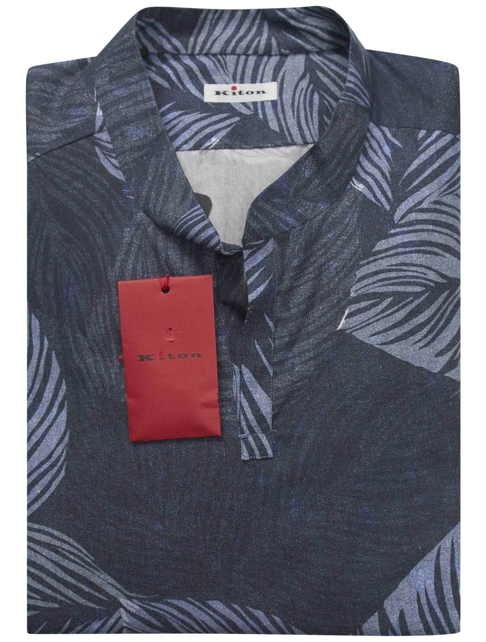 Kiton Blue Cotton Korean Shirt Blue - view 4