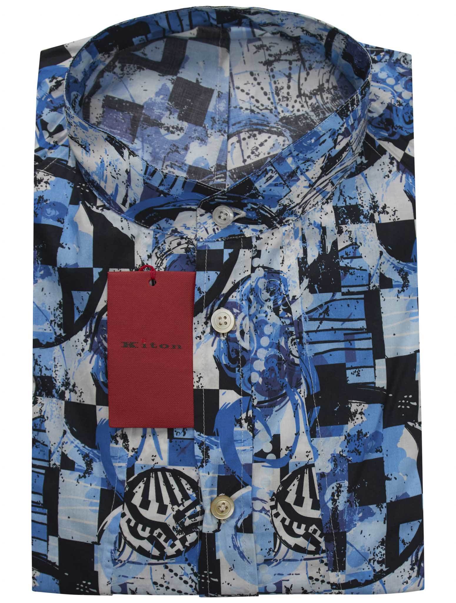 Kiton Blue Cotton Korean Shirt Blue