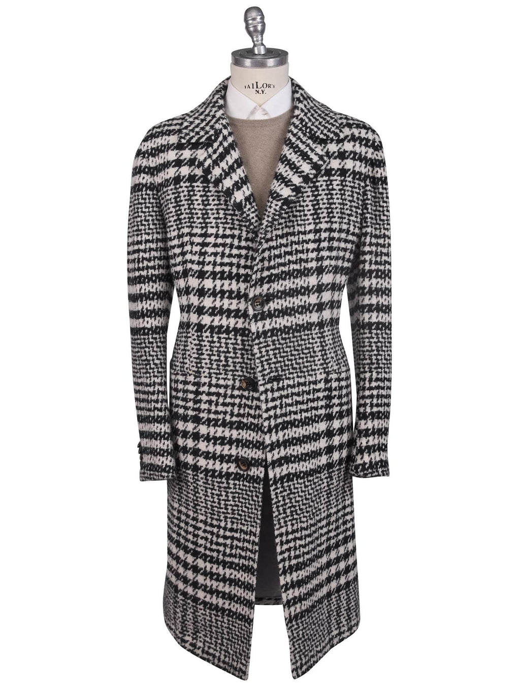 Kiton Black White Virgin Wool Cashmere Silk Overcoat - view 5