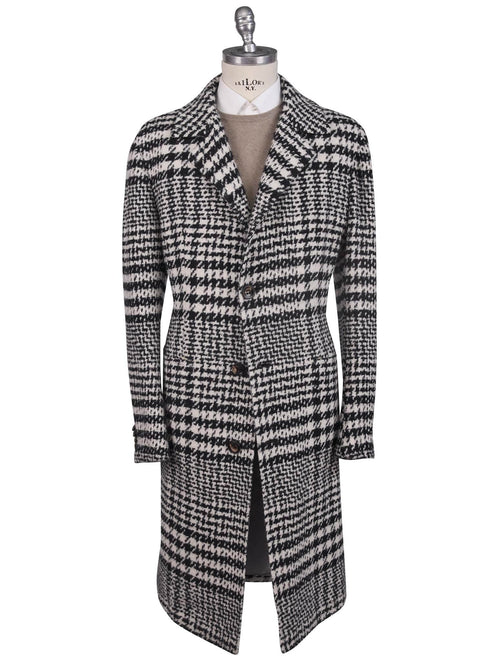 Kiton Black White Virgin Wool Cashmere Silk Overcoat