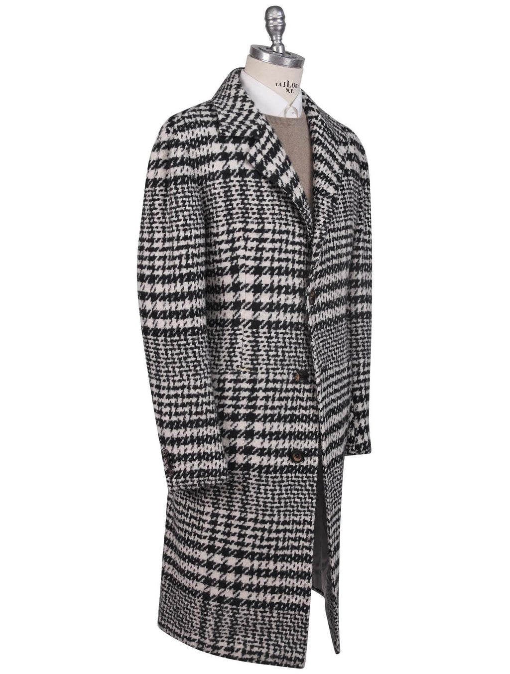 Kiton Black White Virgin Wool Cashmere Silk Overcoat - view 2