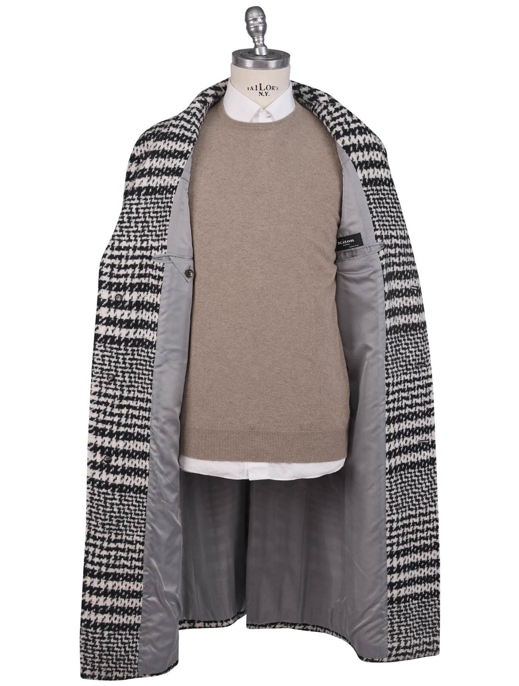 Kiton Black White Virgin Wool Cashmere Silk Overcoat - view 3