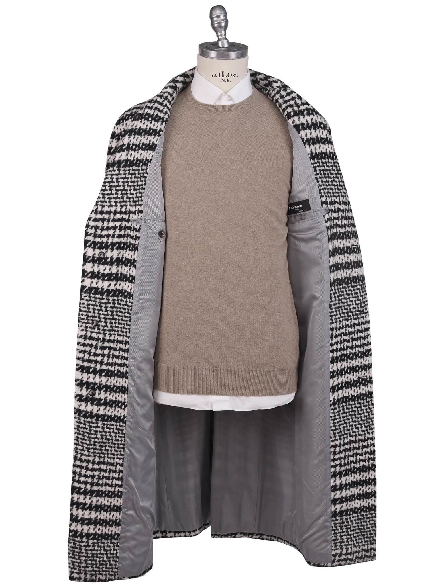 Kiton Black White Virgin Wool Cashmere Silk Overcoat - view 3