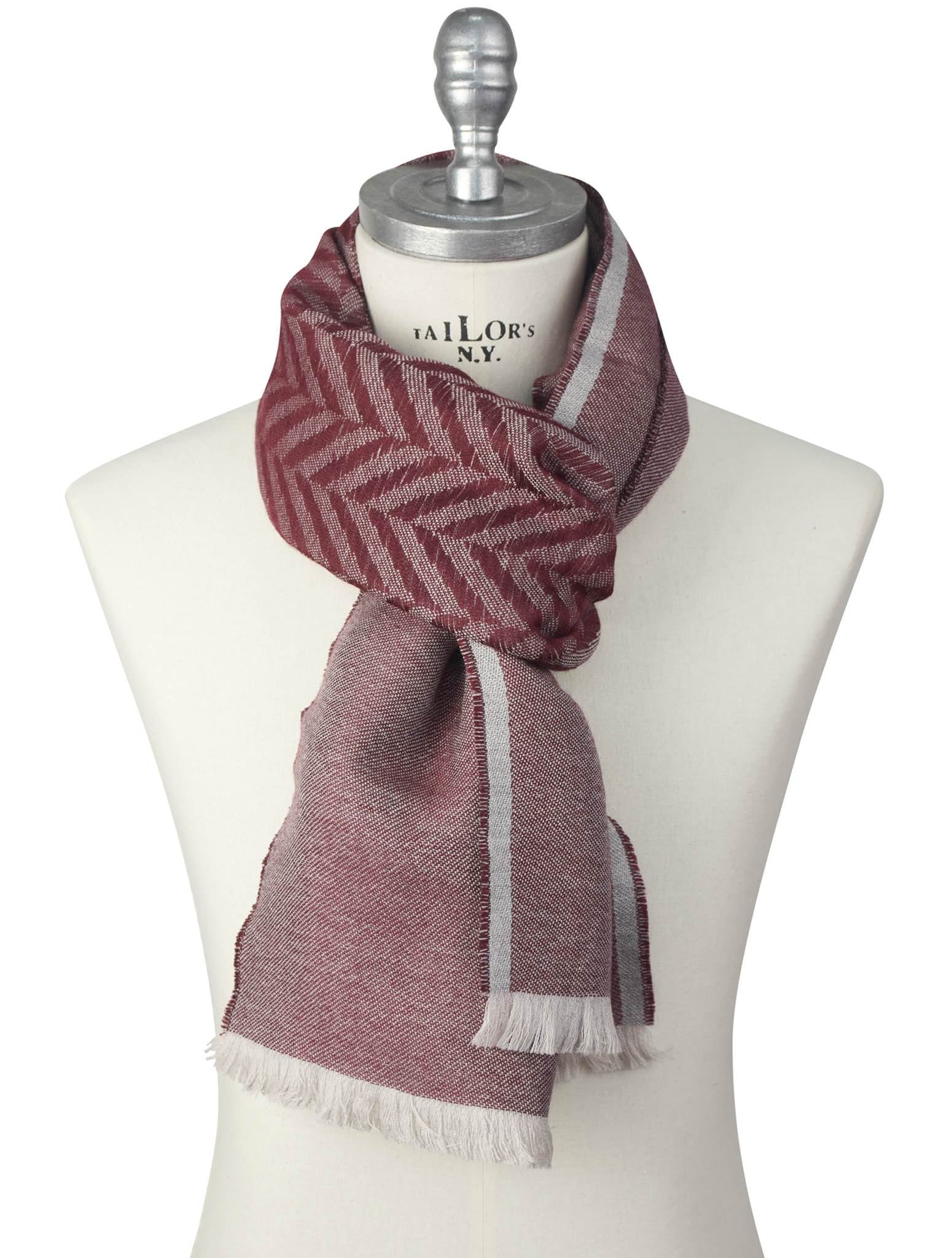 Kiton Burgundy Wool Cashmere Silk Scarf