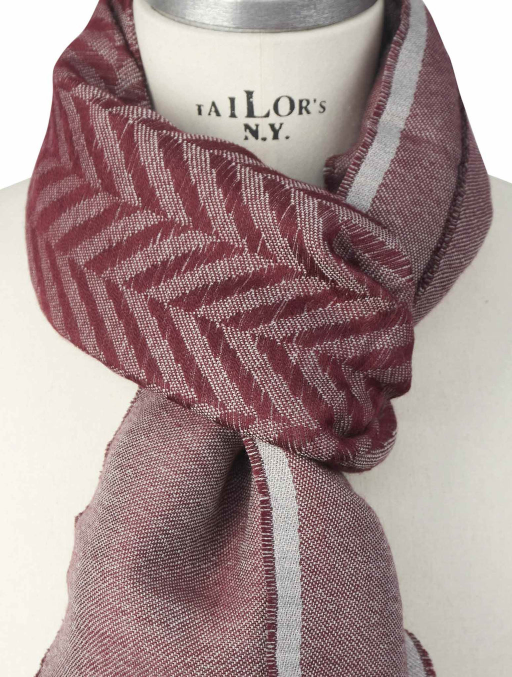 Kiton Burgundy Wool Cashmere Silk Scarf 2