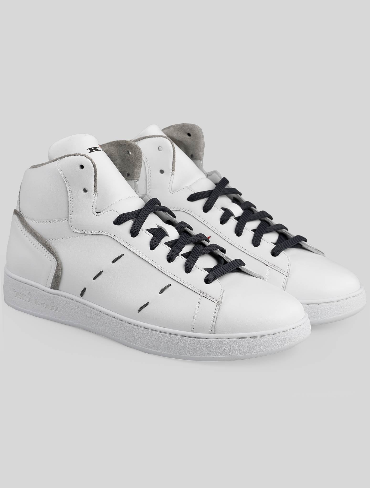 Kiton White Gray Leather Sneakers