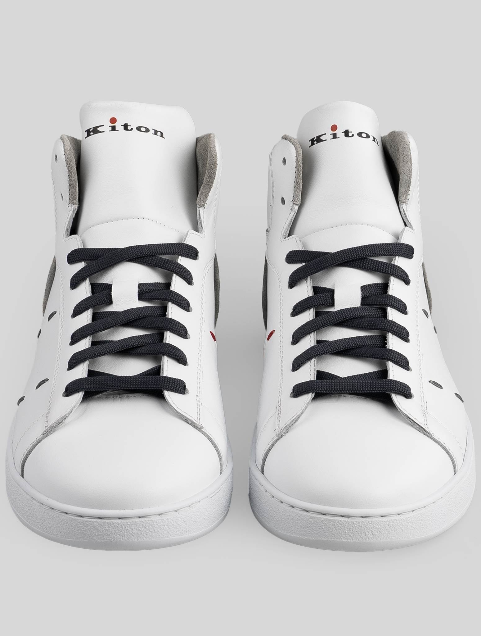 Kiton White Gray Leather Sneakers