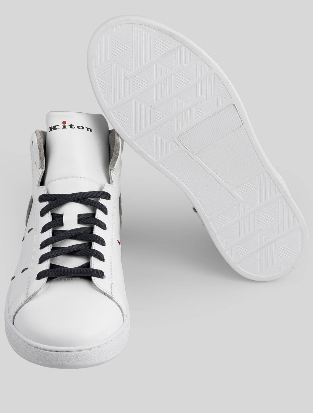 Kiton White Gray Leather Sneakers