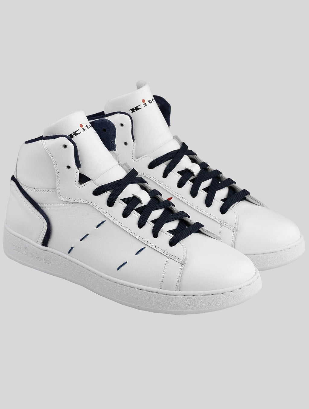 Kiton White Dark Blue Leather Sneakers