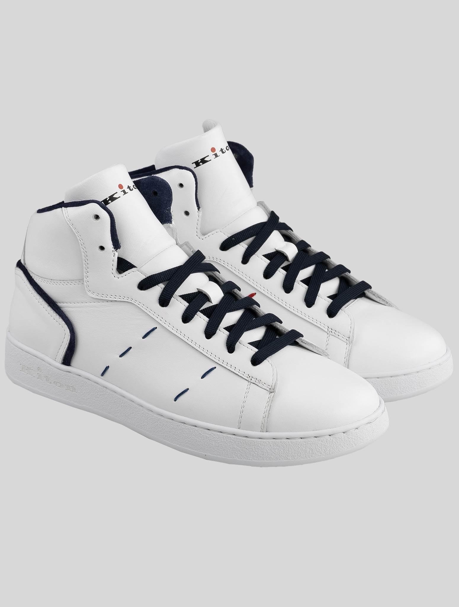Kiton White Dark Blue Leather Sneakers
