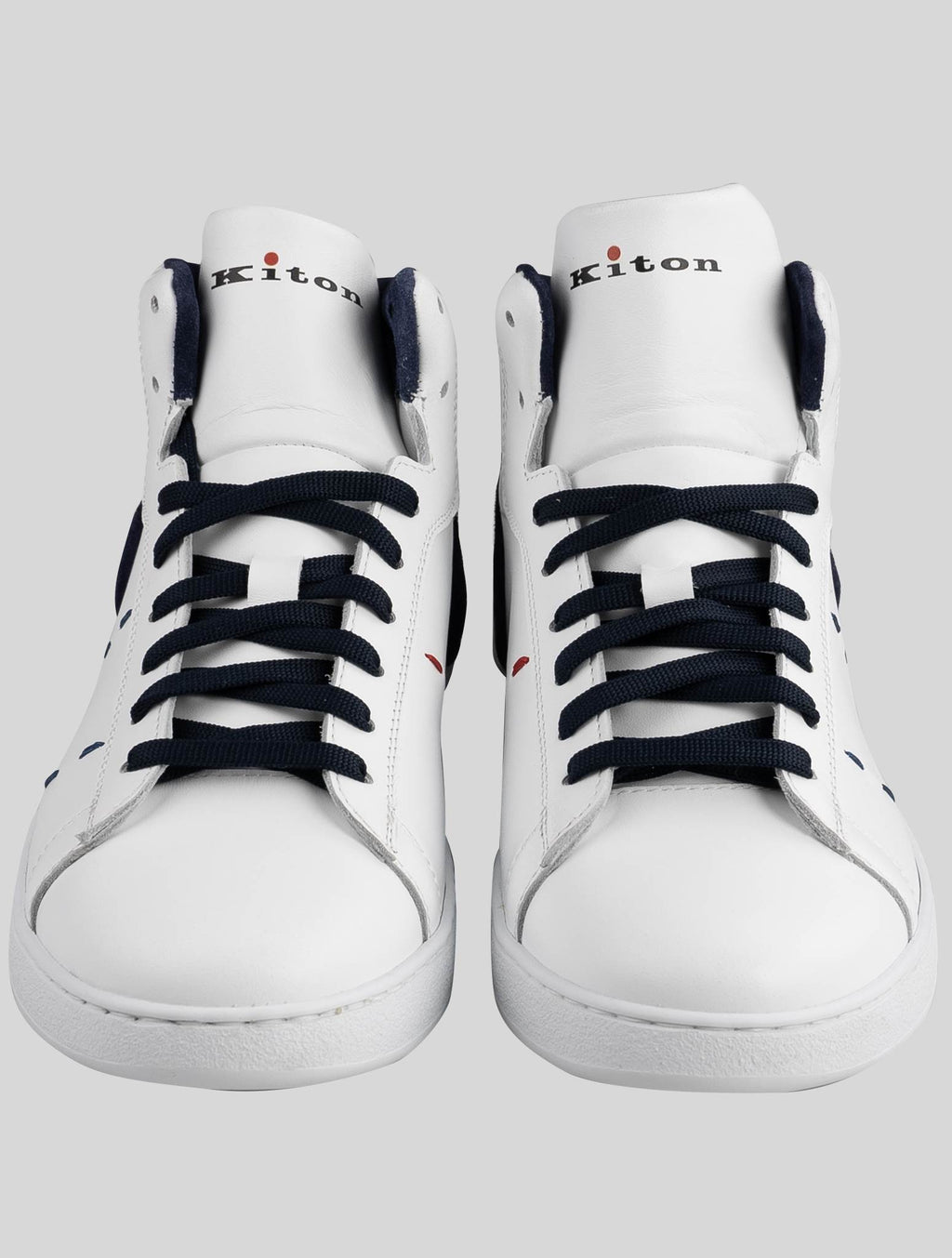 Kiton White Dark Blue Leather Sneakers