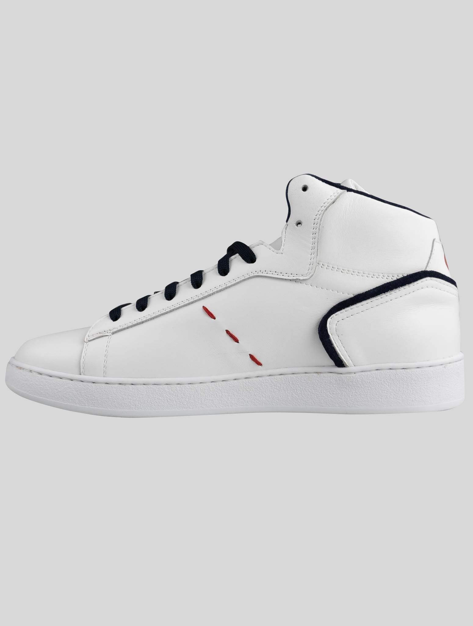 Kiton White Dark Blue Leather Sneakers