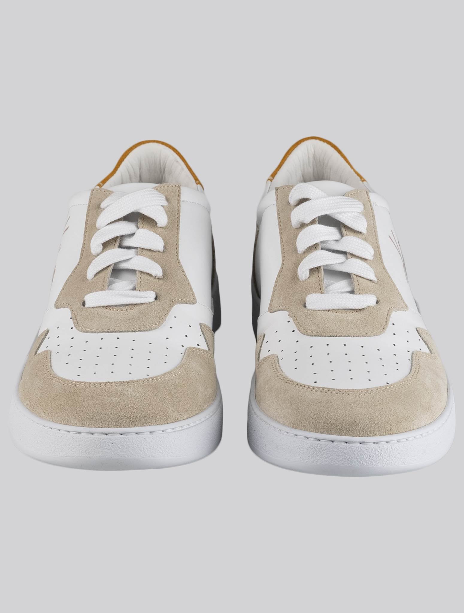 Kiton White Beige Leather Suede Sneakers USSA069
