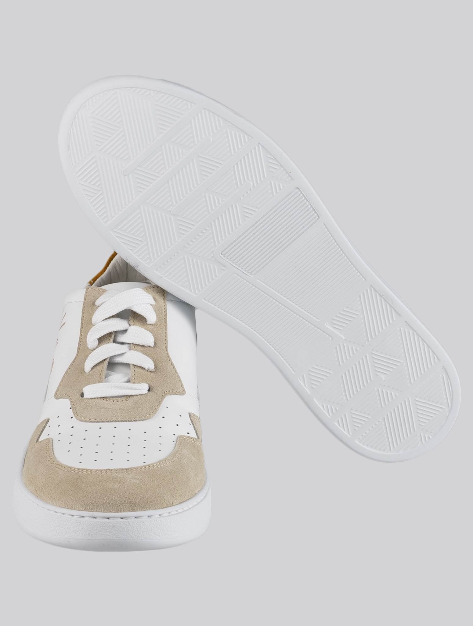 Kiton White Beige Leather Suede Sneakers USSA069