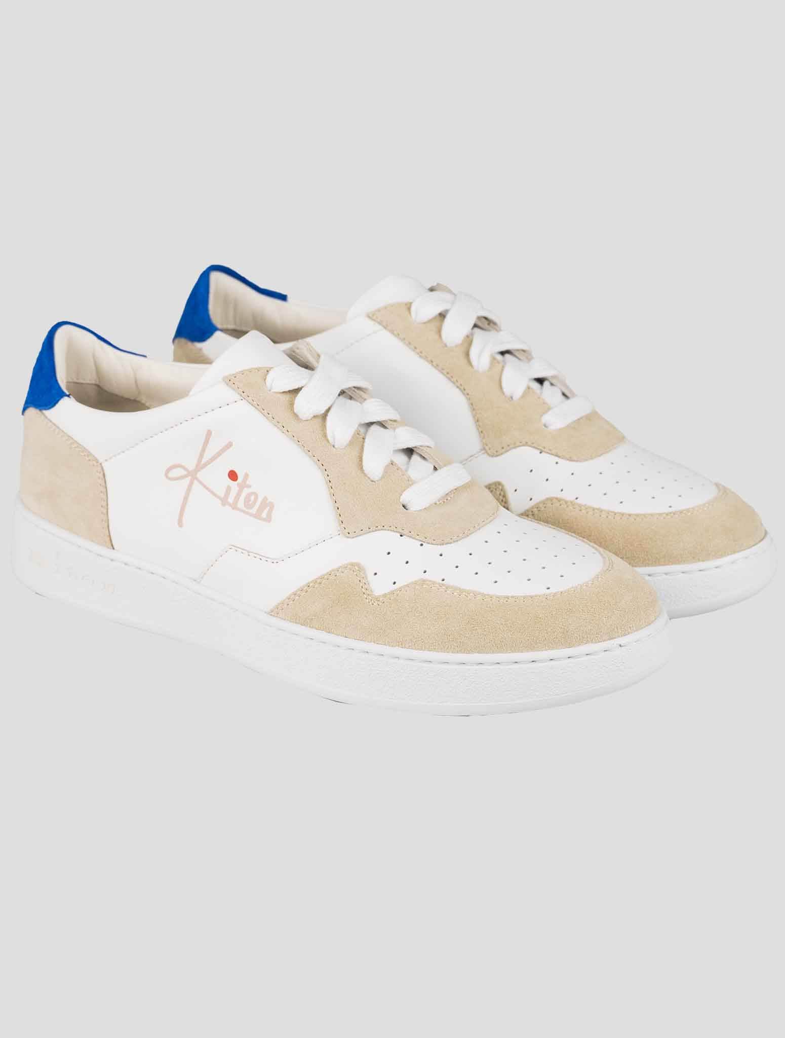 Kiton White Beige Calfskin Suede Sneakers KSY