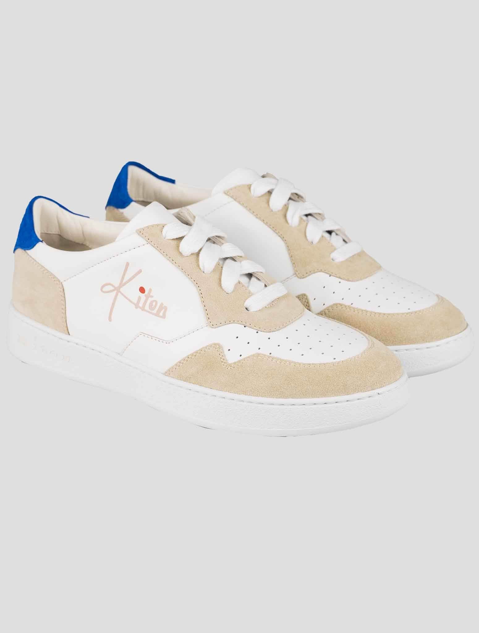 Kiton White Beige Calfskin Suede Sneakers KSY