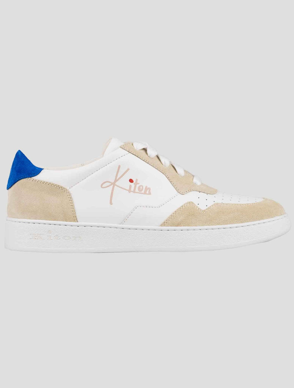 Kiton White Beige Calfskin Suede Sneakers KSY