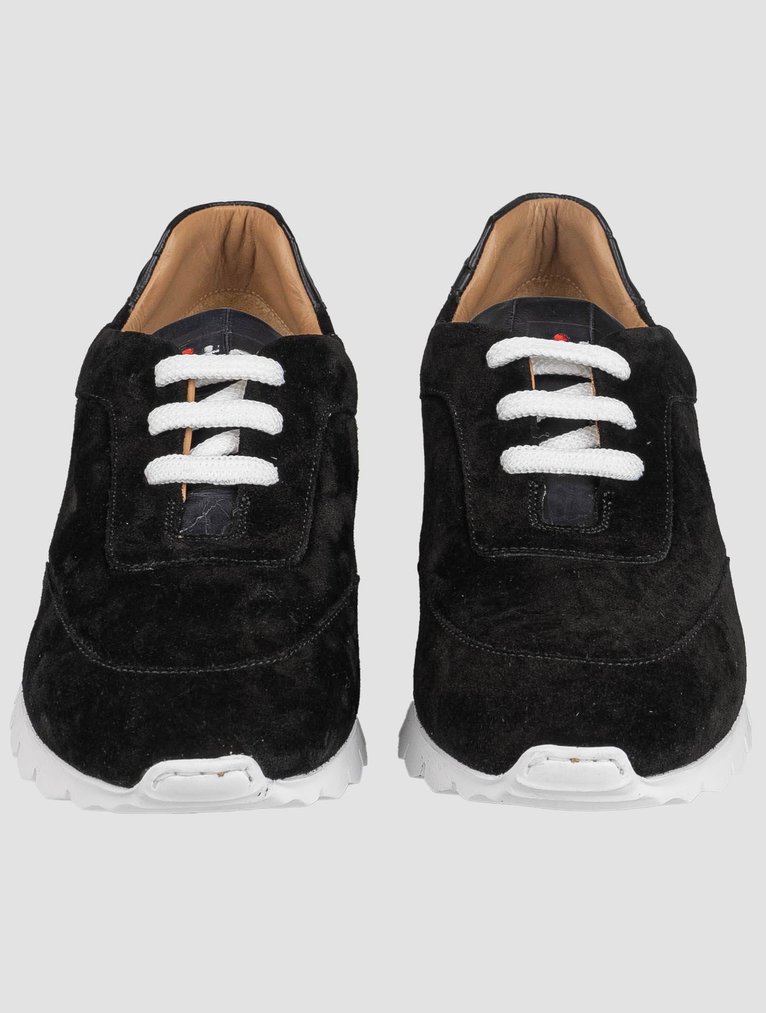Kiton Black Leather Suede Leather Crocodile Sneakers