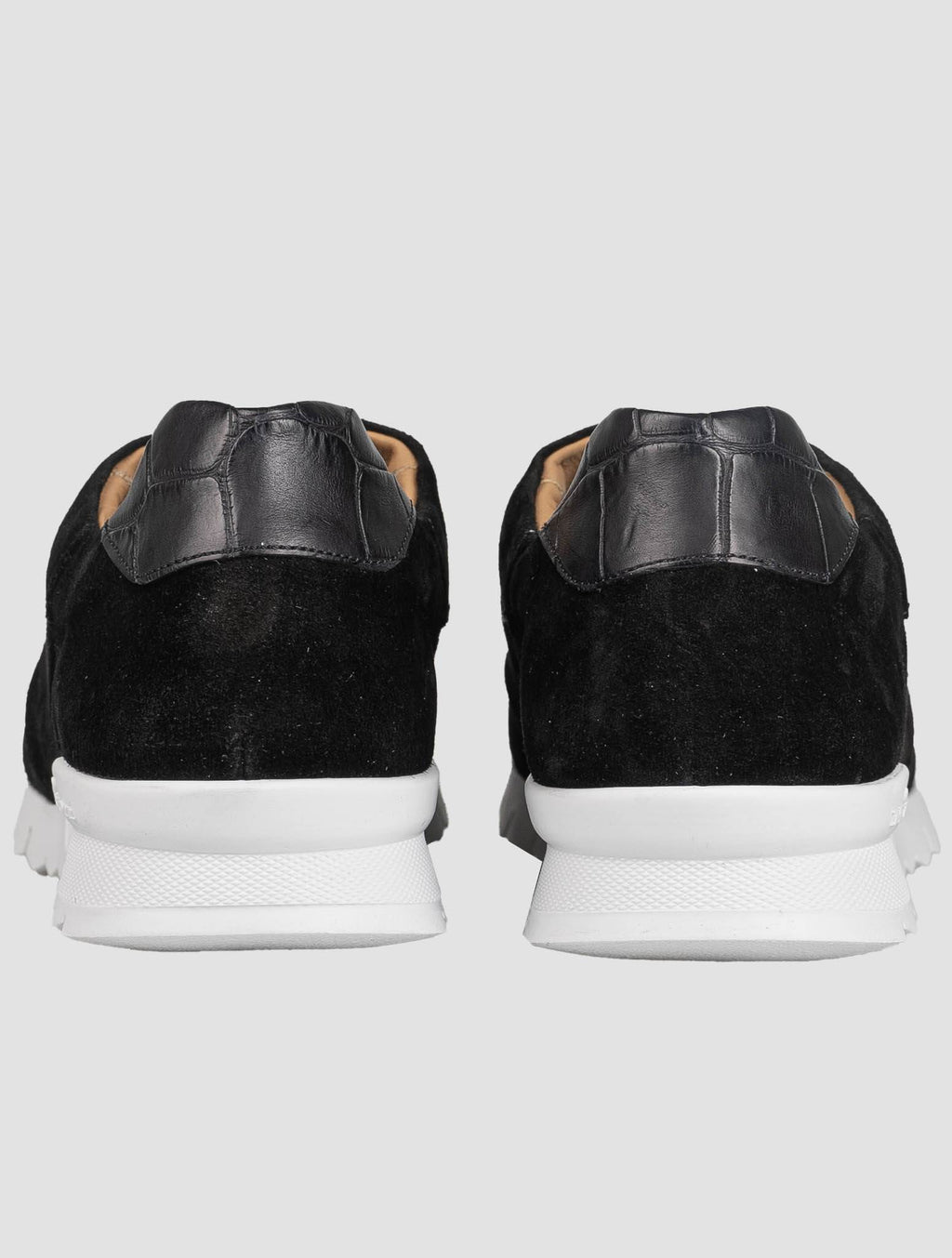 Kiton Black Leather Suede Leather Crocodile Sneakers