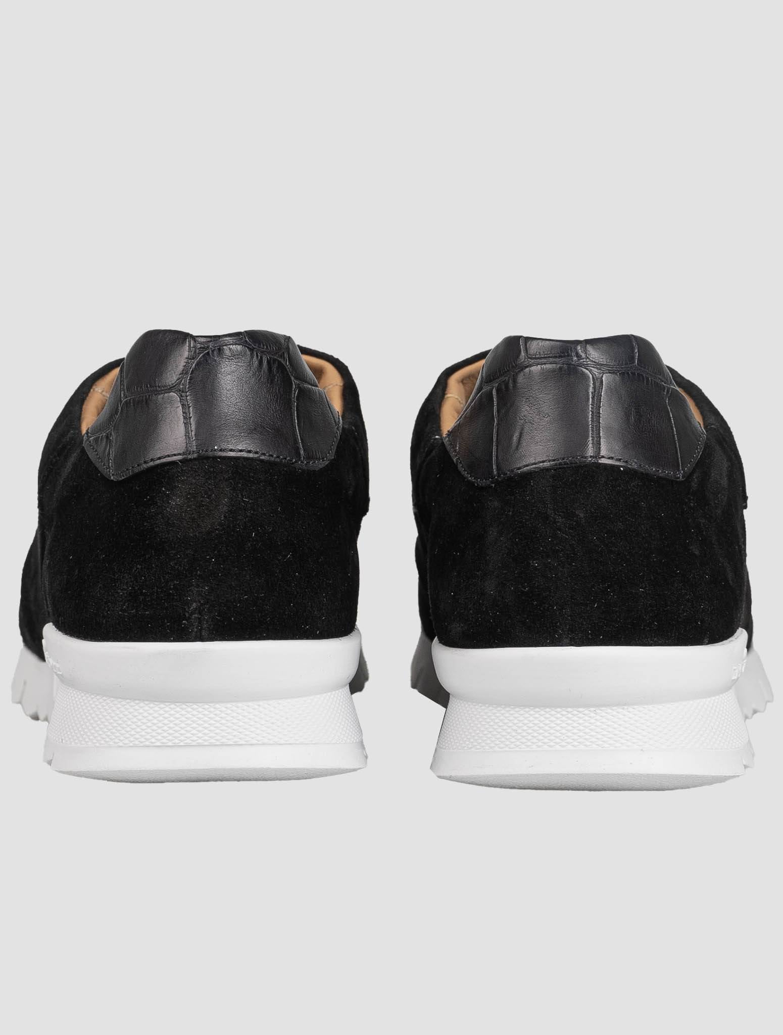 Kiton Black Leather Suede Leather Crocodile Sneakers