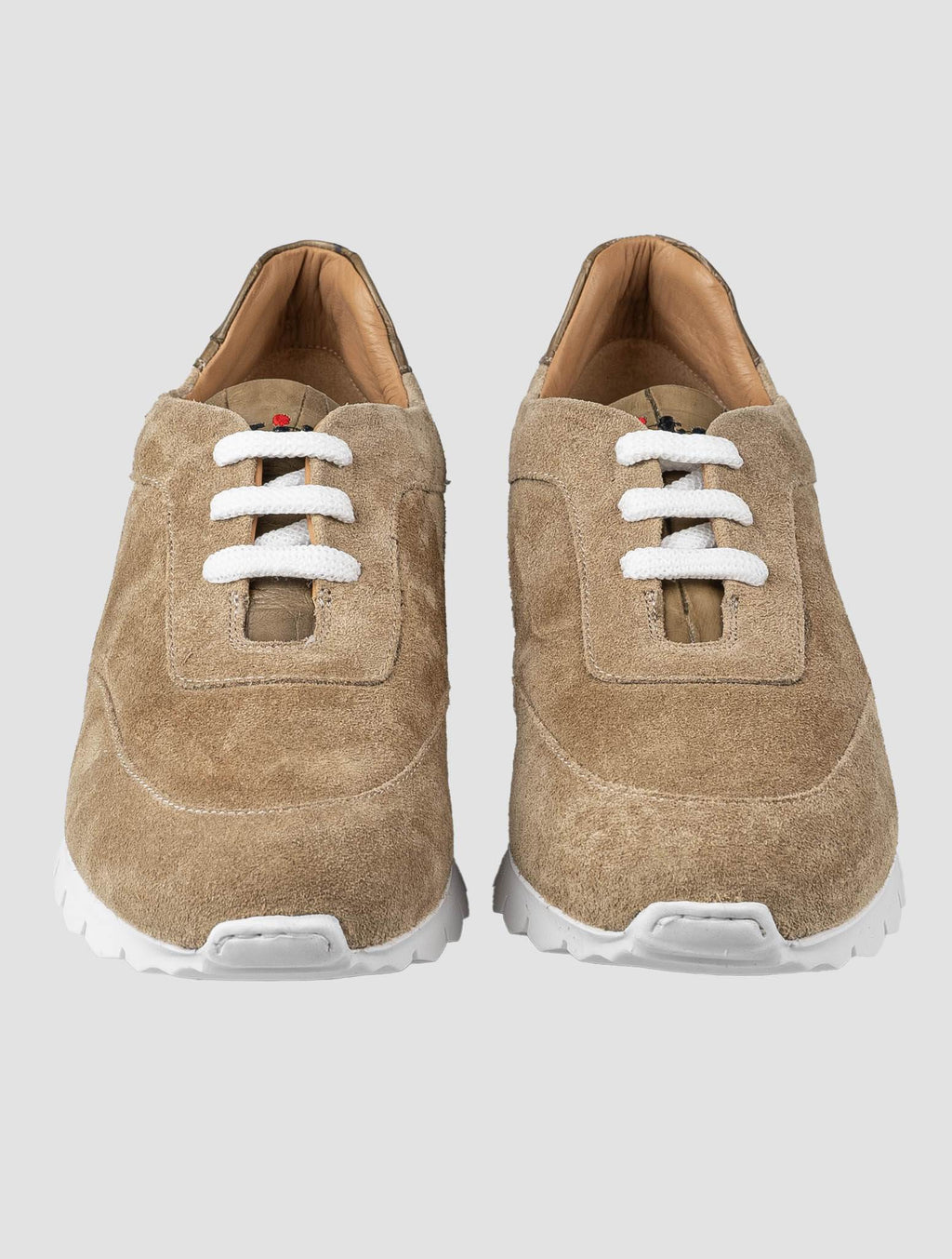 Kiton Beige Leather Crocodile Leather Suede Sneakers
