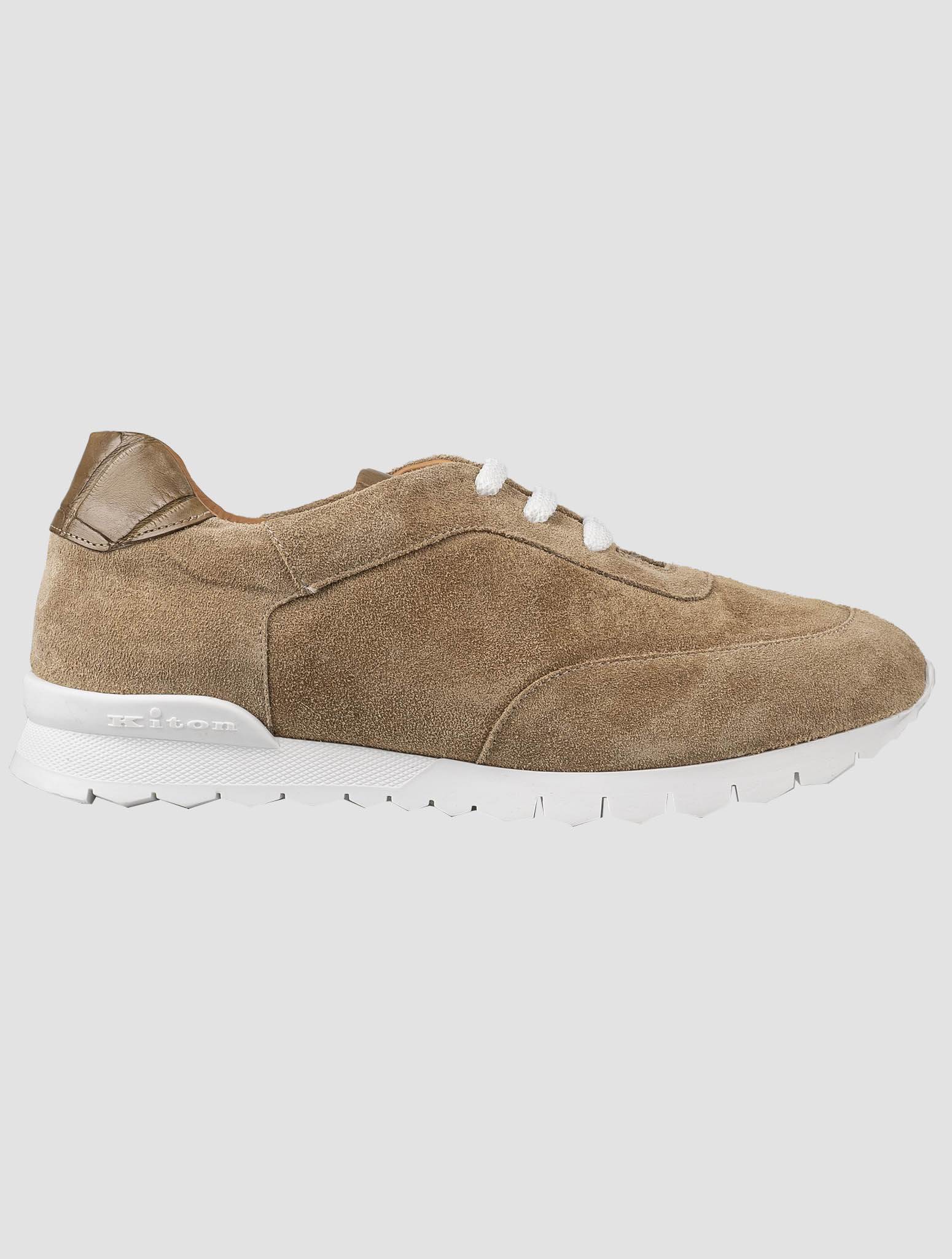 Kiton Beige Leather Crocodile Leather Suede Sneakers