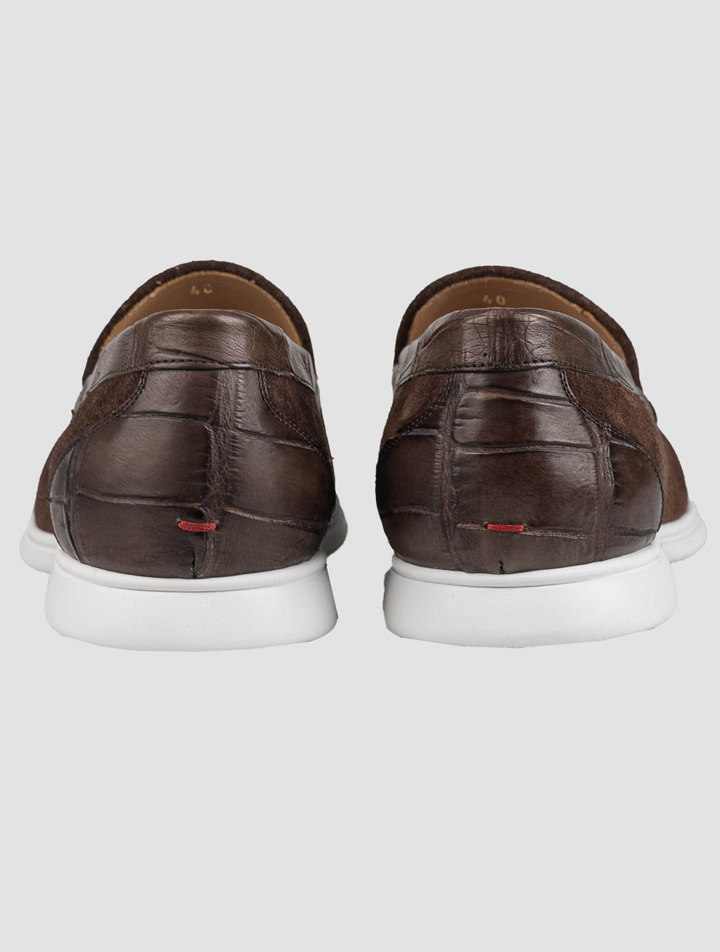 Kiton Brown Leather Crocodile Leather Suede Loafers