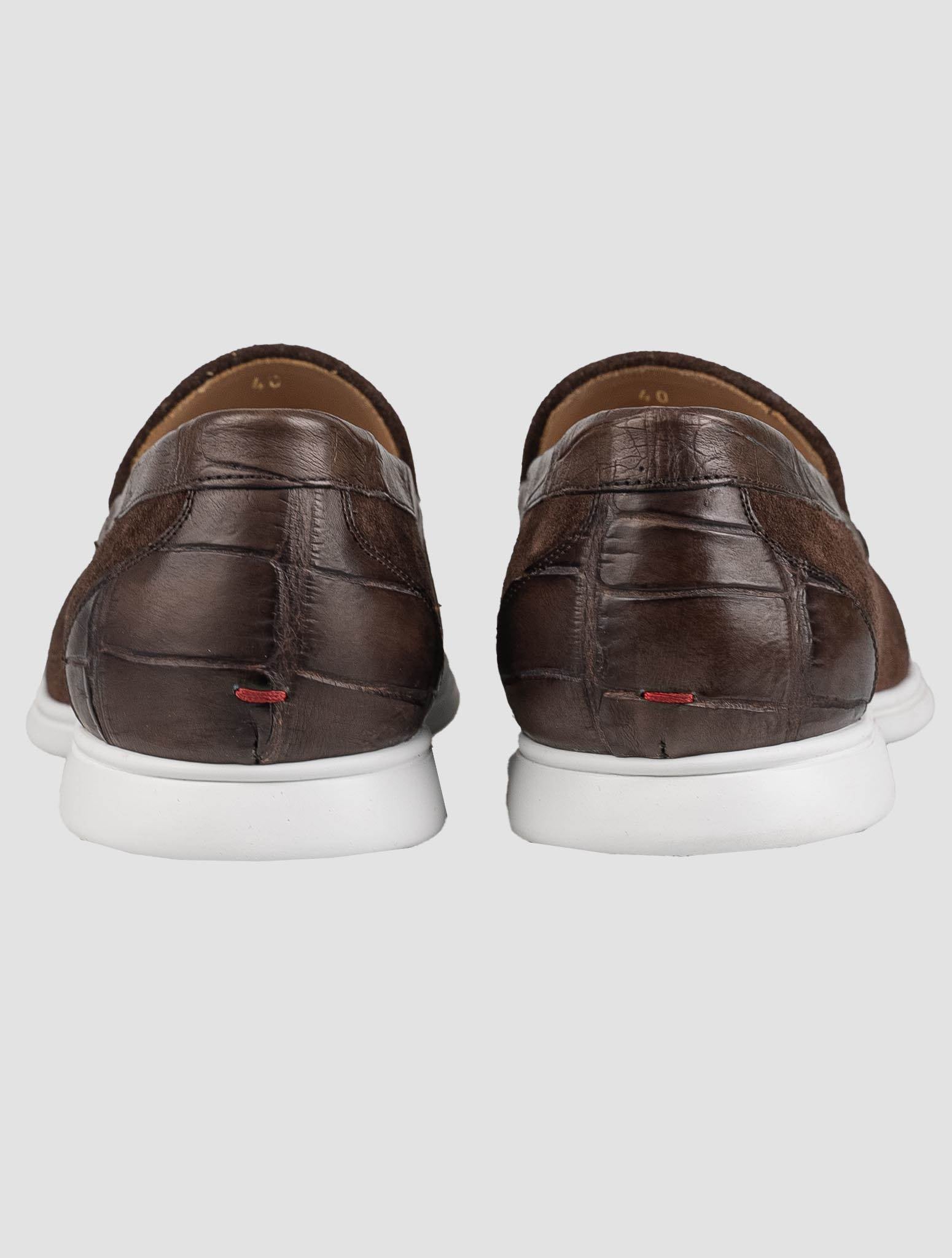 Kiton Brown Leather Crocodile Leather Suede Loafers