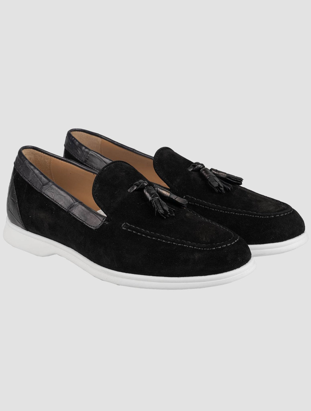 Kiton Black Crocodile Suede Loafers KSY9