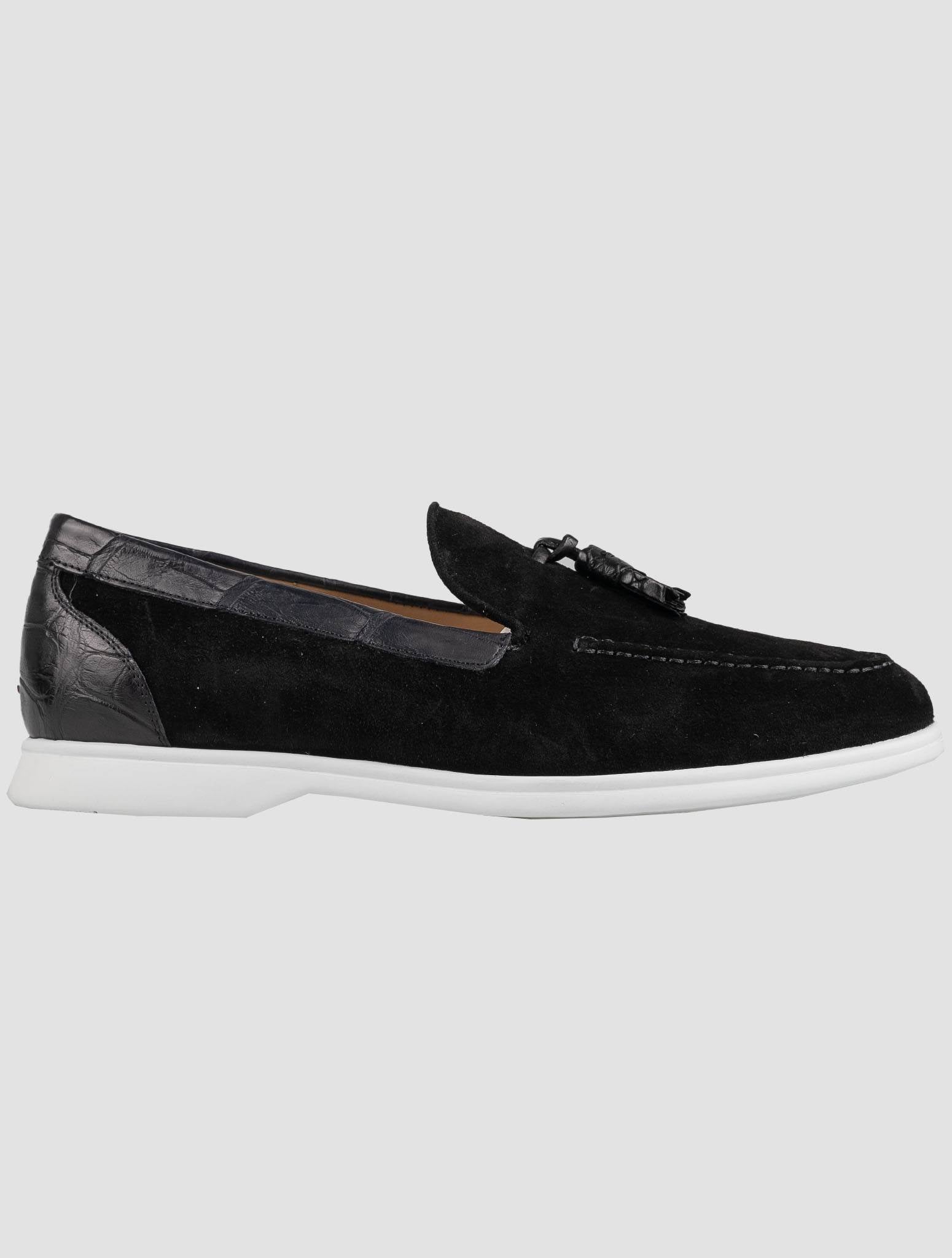 Kiton Black Crocodile Suede Loafers KSY9