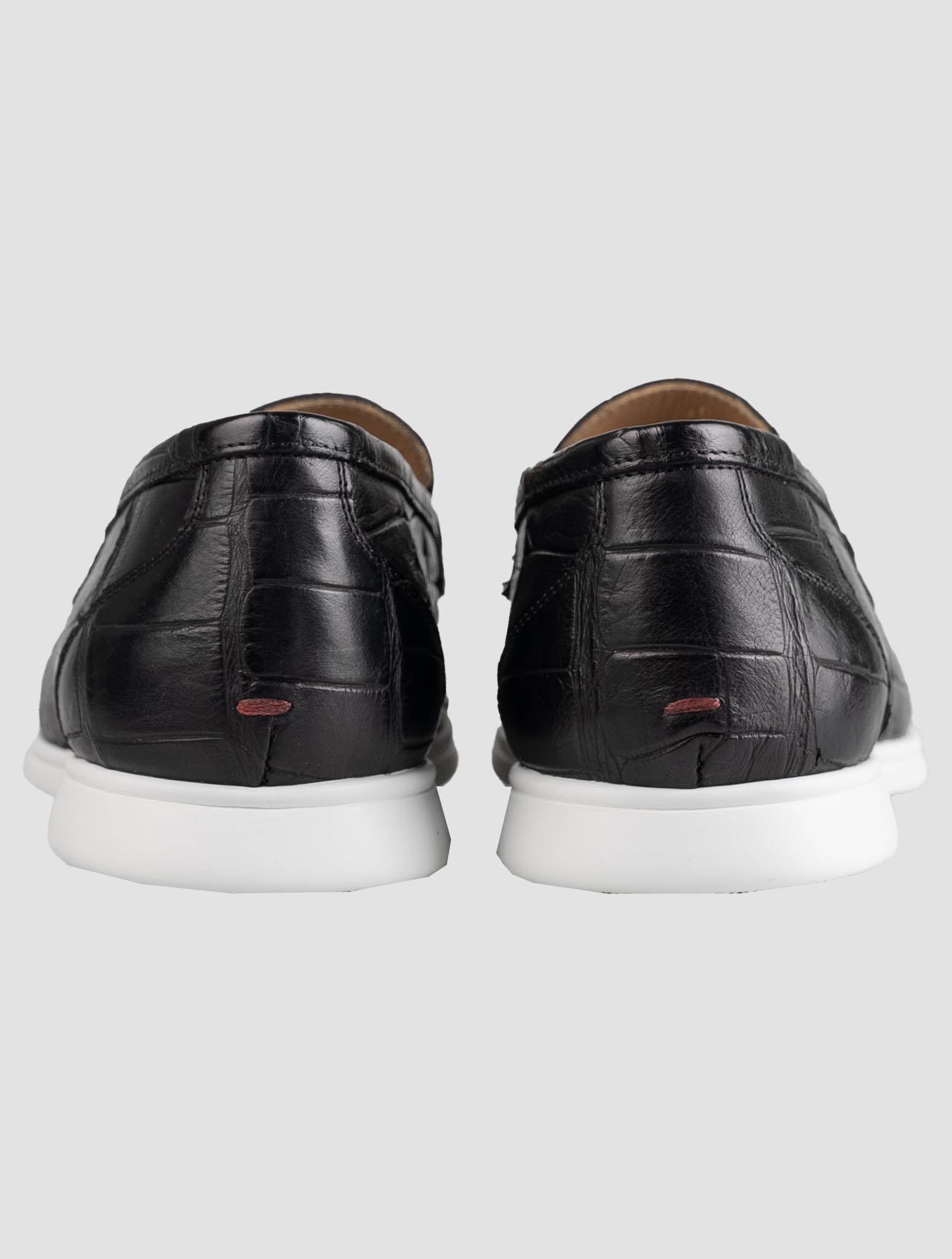 Kiton Black Leather Crocodile Loafers